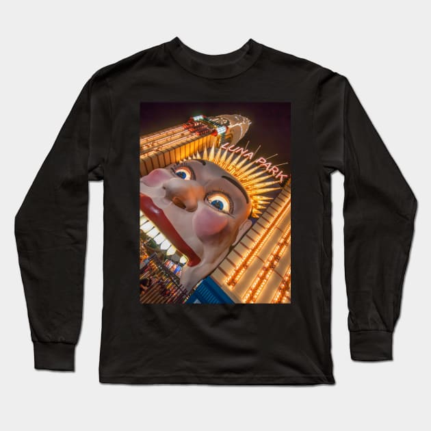 Luna Park Face at Night, Sydney, NSW, Australia Long Sleeve T-Shirt by Upbeat Traveler